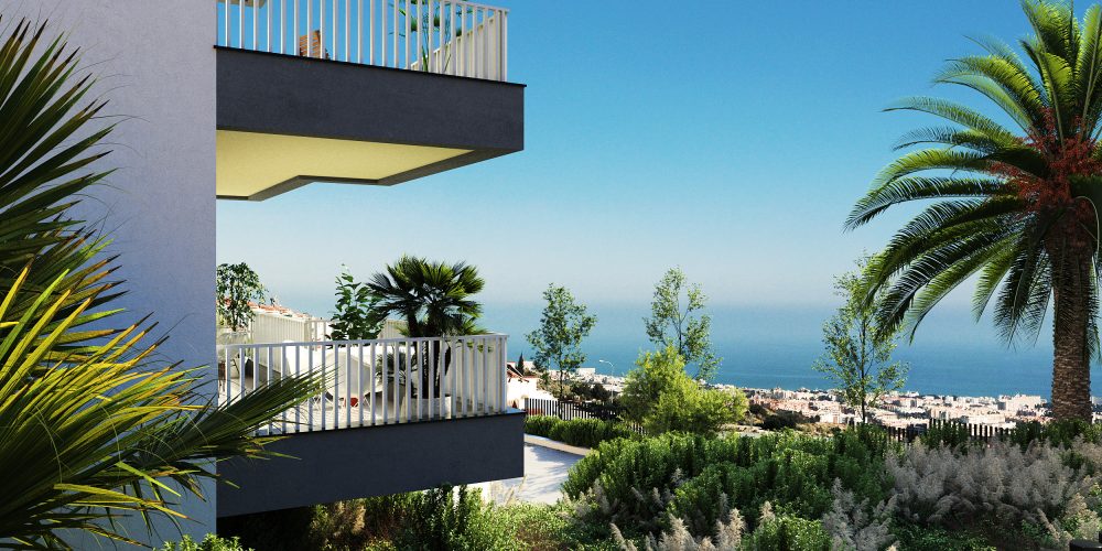 Terrazas con vistas al Mediterraneo Aquí vemos el frente de estos Elegantes Departamentos en Benalmadena - Vende Costa del Sol Inversiones Inmobiliarias